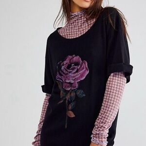 Free people, vintage souls pink rose on black Maxi Top shirt dress.